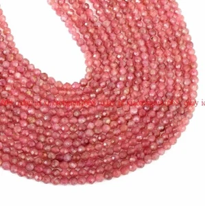 3mm Genuine Natural Pink Tourmaline Gemstone Round Faceted Loose Beads 15" - Picture 1 of 12