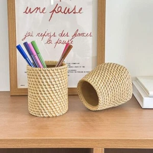 Simple Rattan Pen Holder Stationery Storage Tableware Holder Desk Accessories - Picture 1 of 14