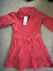 GYMBOREE  Girls Cotton Canvas Dressy Jacket Pink Salmon MEDIUM 7/8 belt Ruffles - Picture 1 of 7