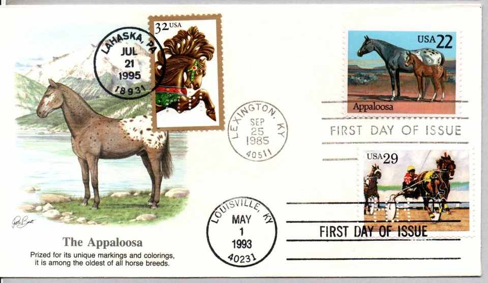 #2158 APPALOOSA #2979 CAROSUEL HORSE, #2758 HARNESS RACING COMBO FDC NAKANO - Image 1 of 1