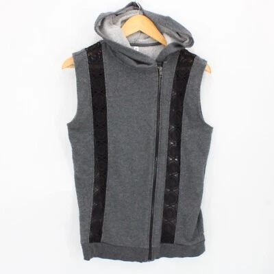 FABLETICS Hoodie Vest Womens Gray Zip Up Asymmetric Open Lace Stripes Small S - Image 1 of 4