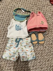 American Girl Doll EUC Island Vacation Outfit Blue White With Shoes And Visor - Picture 1 of 1