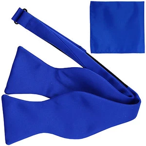 New Men's 100% Polyester Solid Formal Self-tied Bow Tie & hankie set royal blue - Picture 1 of 3