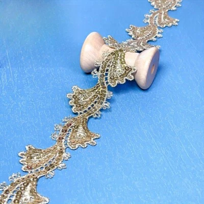10 Yards Gold Leaf Sequin Lace Trim Edge Embroidery DIY Sewing Craft 2.5cm - image 1 of 4