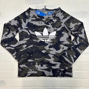 Adidas Sweatshirt Youth XL Gray Camo Trefoil Logo Boys Sweater Kids *Rare Read - Picture 1 of 17