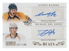 2013-14 National Treasures Dual Auto Austin Watson/Michael Del Zotto 002/100