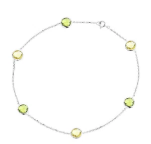 14K White Gold Anklet With Peridot And Lemon Topaz Gemstones 9.5 Inches - Picture 1 of 2