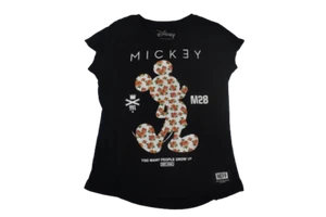 Neff X Disney Youth Girls Mickey Mouse Floral Fill Black Tee Shirt New S - Picture 1 of 6