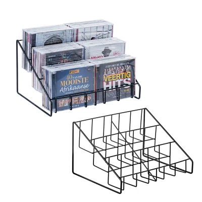 3-Tier Tabletop Black Metal CD Storage Stand, Media Organizer Rack, Set of 2 - Image 1 of 4