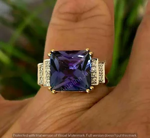 3 Ct Simulated Princess Cut Tanzanite Solitaire Ring 925 Sterling Silver Plated - Picture 1 of 7