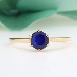 Round Blue Spinel Solitaire Ring 10K Yellow Gold 1.20 CT Size 8 Ladies - Picture 1 of 7