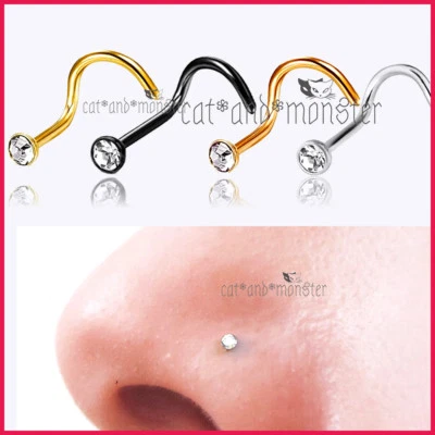 1PC Titanium Surgical Steel Gem Crystal Nose Stud Bone Body Piercing Ring Gift Foto 1 de 4