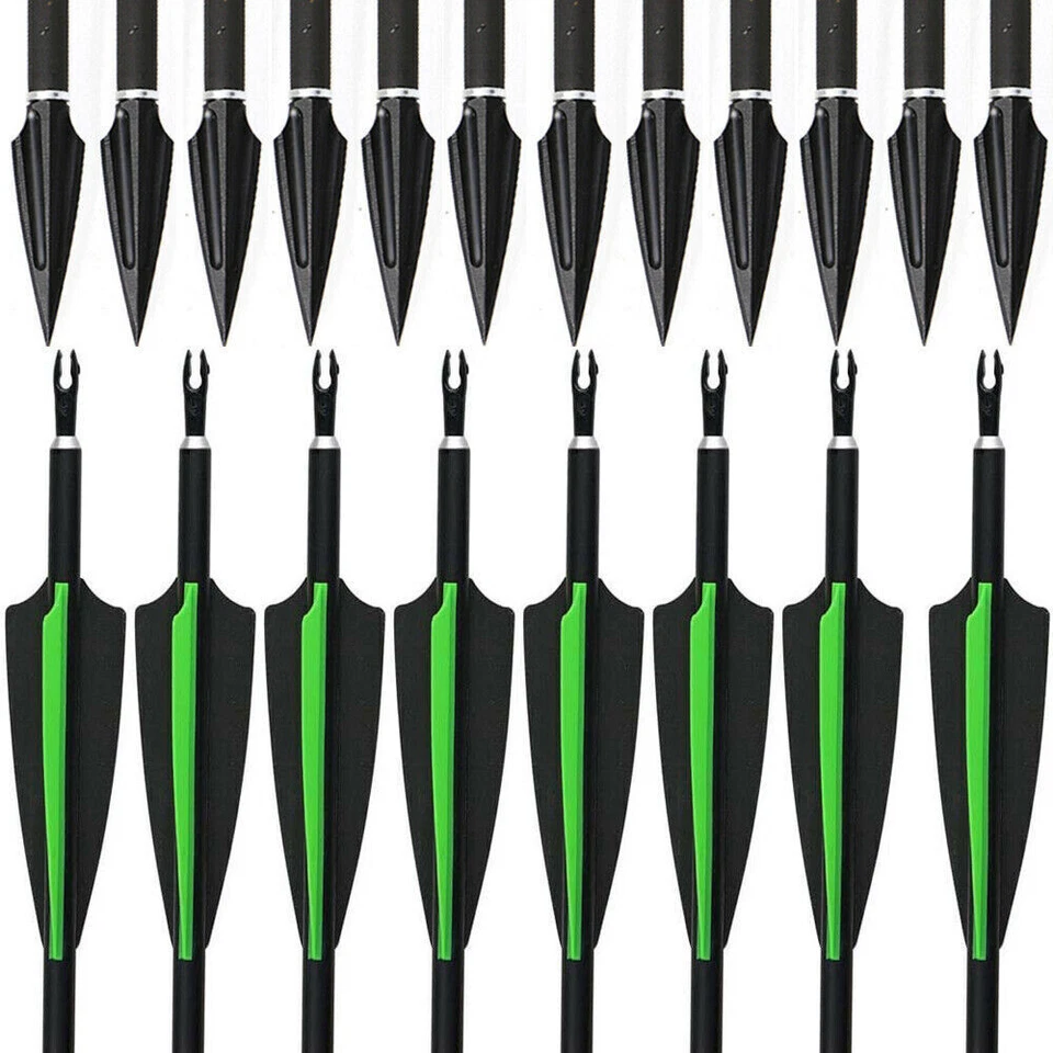 12/24×Carbon Arrows 30'' Hunting Arrows SP500 Recurve Bow Compound Bow Arrowhead - Image 1 of 4