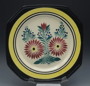 HENRIOT QUIMPER LOZA OCTÁGONO AMARILLO NEGRO PLACA FLORAL 9" PINTADO A MANO - Imagen 1 de 6