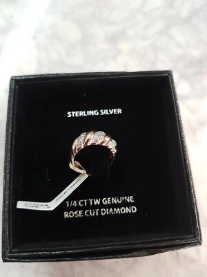 Victoria Townsend Rose Gold over Silver 1/4 Ct Rose Cut Diamond Ring Size 6-$200 - Image 1 of 4