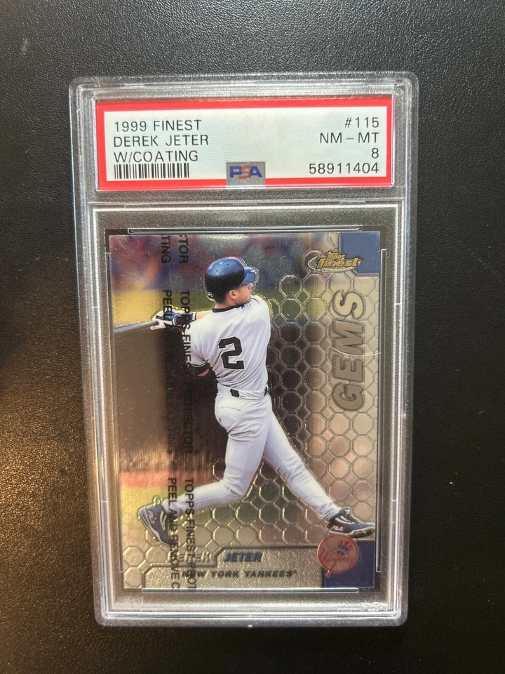 1999 FINEST DEREK JETER W/COATING #115 PSA GRADED NM-MT "8" YANKEES MLB HOF - Image 1 of 2