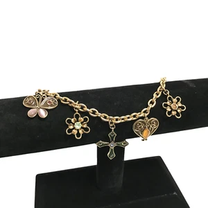 Trifari TM Vintage Enamel Charm Tennis Bracelet Butterfly Flower Rhinestone IOB - Picture 1 of 10