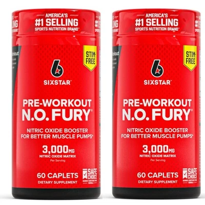 2 Pack Six Star No Fury Pre-Workout, Nitric Oxide & Amino Acids, 60 Pills Each - Image 1 of 4