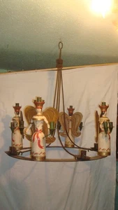 großer geschmiedeter Engel Leuchter Holz Engel mit Blechflügel dekorativ selten - Bild 1 von 14