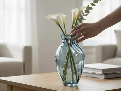 Vase, Heavy Swirl Design, Light Blue Tinted Glass. Europack Piece 12x7.5 - Image 1 of 4