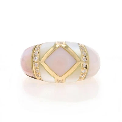 Anillo de oro amarillo madreperla circonita cúbica cúpula banda de cóctel con incrustación de 14 k talla 7 Foto 1 de 4