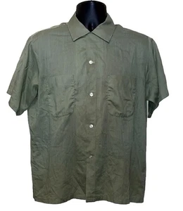 Vintage BRENT 50er/60er Jahre Kurzarm Hemd mit Knöpfen~helles Armeegrün~Rockabilly**LESEN** - Bild 1 von 6