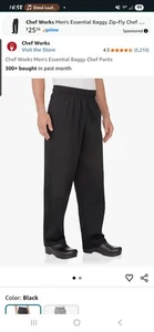 Chef Works Unisex Black Elastic Waste Drawstring Essential Baggy Pants - Picture 1 of 1