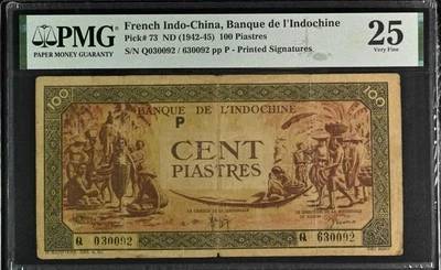 French Indochina P-73 100 Piastres 1942-45 PMG 25 - Image 1 of 2