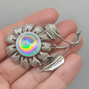 Vintage Jewel Rama Brooch Flower Holographic Signed - Picture 1 of 7