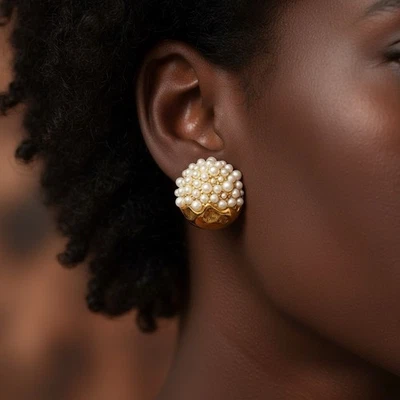 Pendientes de Perlas Alexis Bittar ESTILO Martillado Oro Tachuela Geométrica Boho Declaración Foto 1 de 4