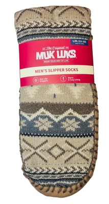 MUK LUKS SLIPPER SOCKS Mens Xmas Theme Design Brown Large/XLarge 11-13 - Image 1 of 3