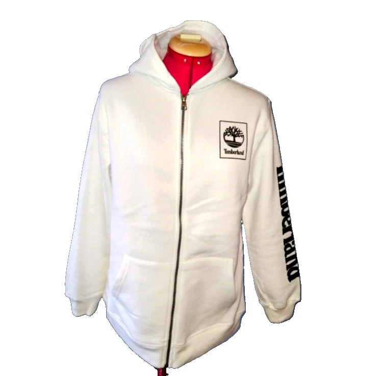 Timberland White Long Sleeve Full Zip Hooded Sweatshirt