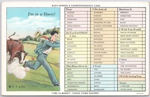 Busy Person's Correspondence Card, Time is Money, 1930 Humor Postcard - Picture 1 of 2