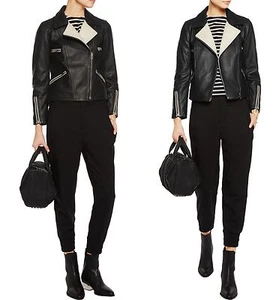 Rag & Bone Anderson Biker Contrasting Leather Moto Jacket Black sz 00  $1695 - Picture 1 of 13