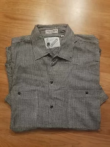 80s Vtg GOOUCH India Woven Button Front Shirt Mens XL Boho Rayon Houndstooth - Picture 1 of 3