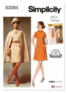 Vestido con capa elegante vintage de los años 60 para dama patrón de reedición simplicidad S3084 6-14/14-22 - Imagen 1 de 9