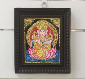 Ganesha Painting Wall Hanging Thanjavur Tanjore Painting Hindu Home Decor Gift - Picture 1 of 4
