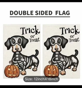 DACHSHUND GARDEN FLAG Truck Or Treat double sided Yard decor - Picture 1 of 2