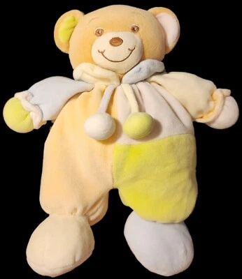 Kaloo? Teddy Bear Rattle Plush Comforter Doudou Tan Yellow Pink Blue Lovey Baby - Image 1 of 2