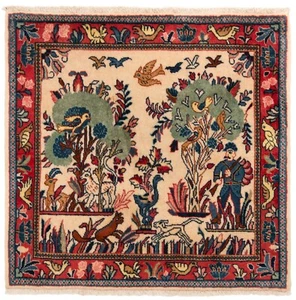 Sarough 70x74 cm Handgeknüpfter Perserteppich  Wolle Orient Carpet Rug Beige - Picture 1 of 7