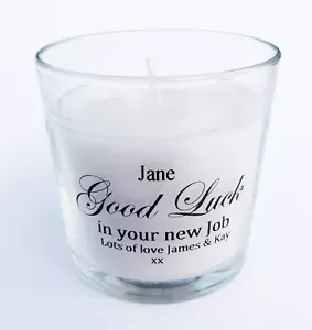 PERSONALISED GOOD LUCK VANILLA SCENTED CANDLE NEW JOB GIFT PRESENT - Picture 1 of 1