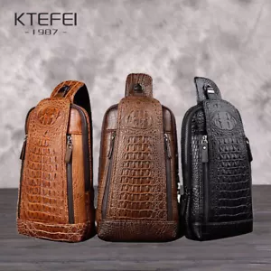 Crocodile Pattern Men's Chest Bag Single Shoulder Crossbody Luxury Leather Bag - Picture 1 of 21