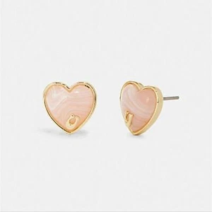 COACH SIGNATURE PINK HEART STUD EARRINGS - Picture 1 of 1