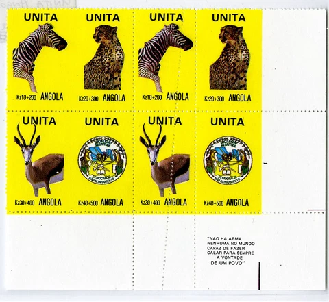 Angola Stamps Unita Wildlife Error Block of 8 Striking mis-perf/impf Cover
