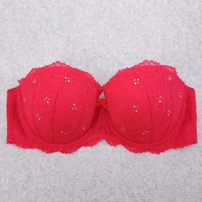 Sujetador Victoria's Secret Dream Angels sin tirantes 34D rojo encaje cuentas ligeramente forrado Foto 1 de 4
