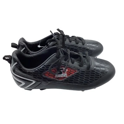 Botines de fútbol para niños Starter negros rojos talla 2 suela ligera duradera zapatos deportivos Foto 1 de 4