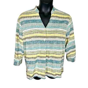 Camicia donna Alfred Dunner a righe manica 3/4 con bottoni Granny Core taglia 20 - Foto 1 di 3