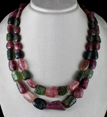 Certified Old Natural Multi Tourmaline 33mm Carved Beads 1062ct Necklace - Image 1 of 4