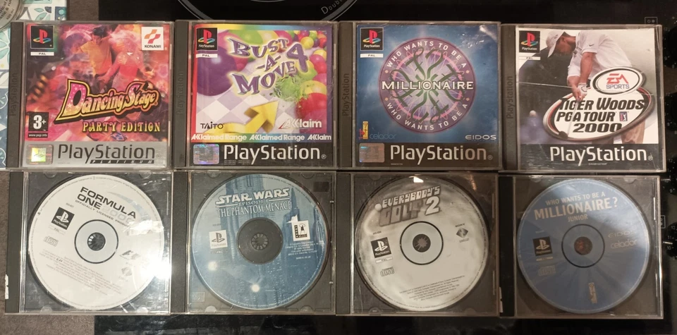 Bundle of 8 PS1 Playstation games job lot- Star Wars, Tiger Woods, Bust a Move 4 - Image 1 of 1