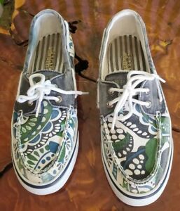 Sperry Top Sider Women's 7.5 M Casual Boat Loafer Shoes Canvas 9777162 Geometric
